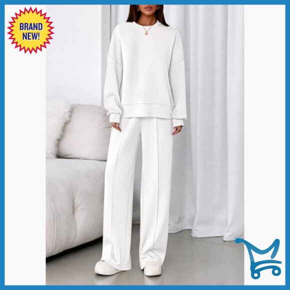 Matching Loungewear Set Long Sleeve Sweatshirt Wide Leg Pants Medium - Picture 5 of 7